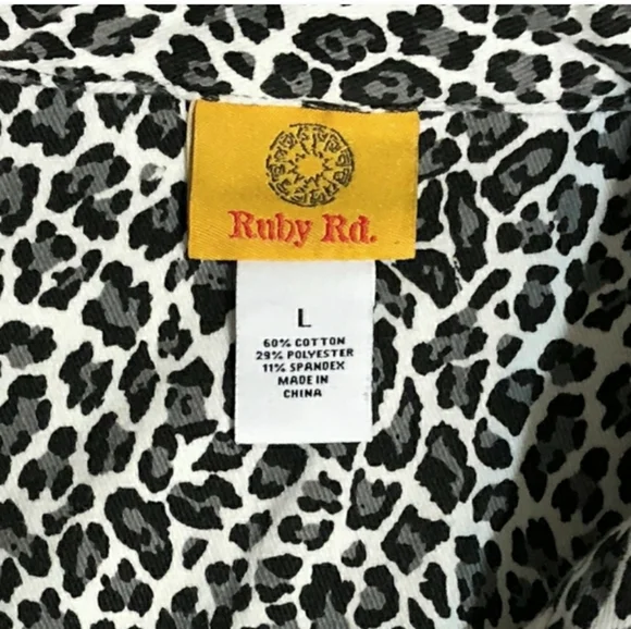 RUBY RD Grey Black Leopard Print Button Front Stretch Denim Jacket EUC! - Picture 6 of 9